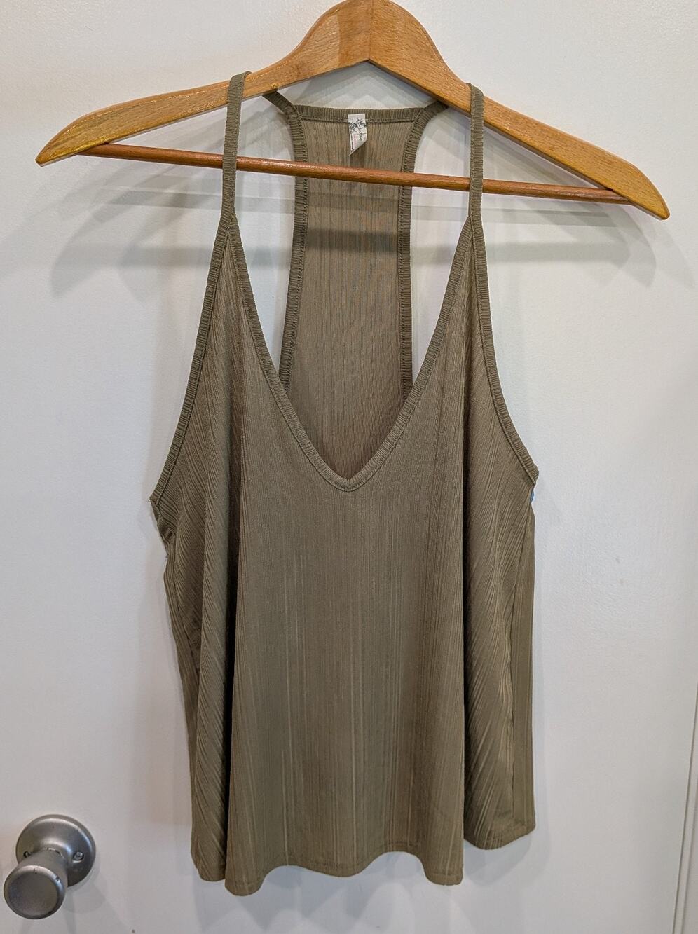 Intimately Free People Ribbed Racerback V-Neck Tank Top Slouchy Tunic Taupe XS